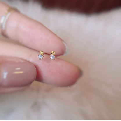 Elegant 925 Silver Needle Minimalist Round Cubic Zirconia Stud Earrings for Women