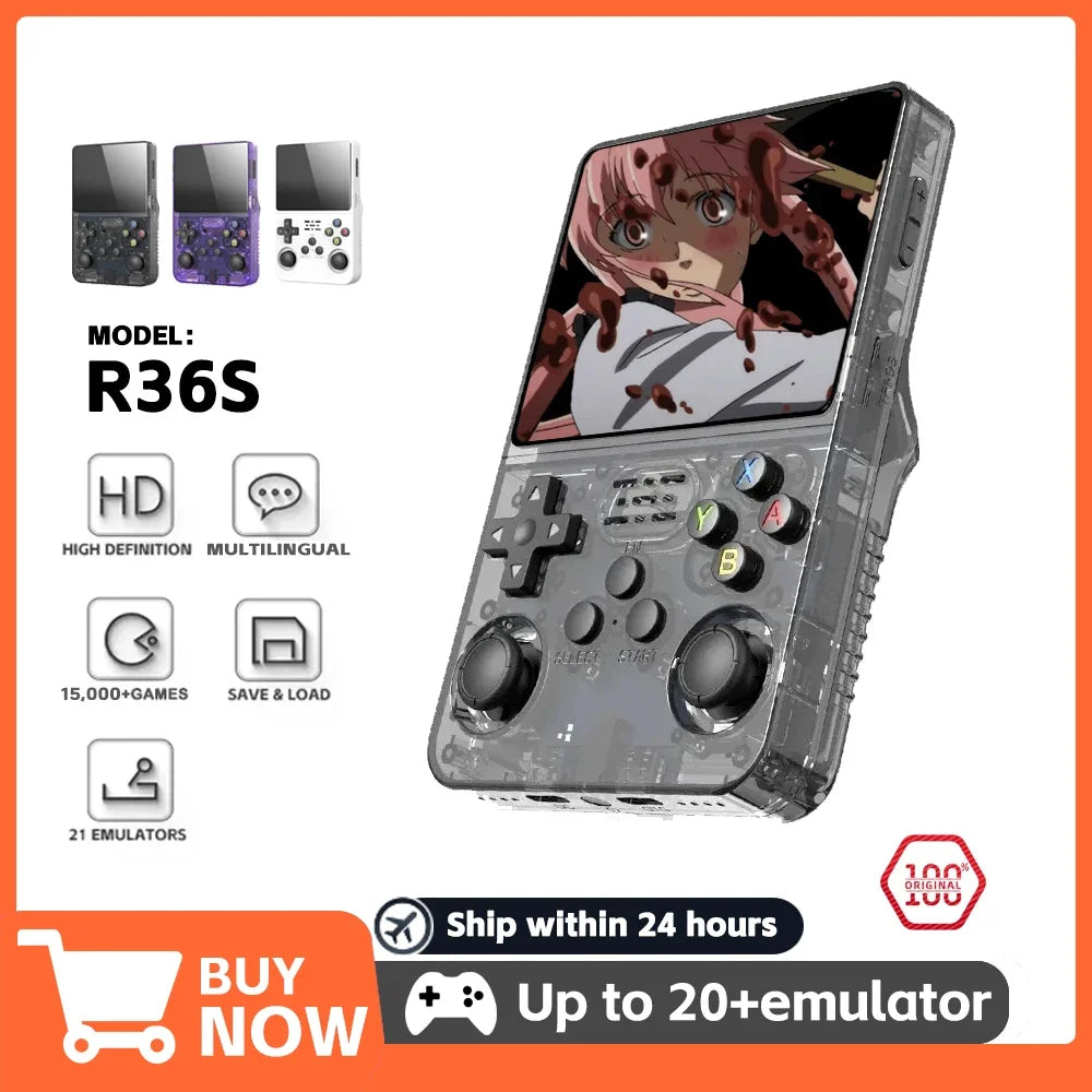 R36S Retro Handheld Game Console Linux 3.5 Inch IPS 640x480 Mini Portable 64GB Preloaded 15000 Classic Games