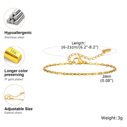 Elegant Gold Plated Link Bracelet for Women - Adjustable Stainless Steel Waterproof Jewelry