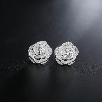 925 Sterling Silver Rose Flower Stud Earrings for Women Fashion Wedding Jewelry