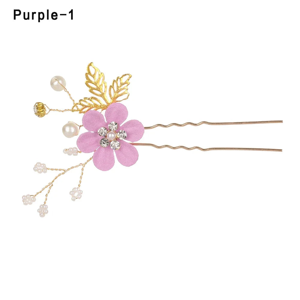 Luxury Crystal Crown Hair Combs - Elegant Bridal Clips with Leaf Design purple 2