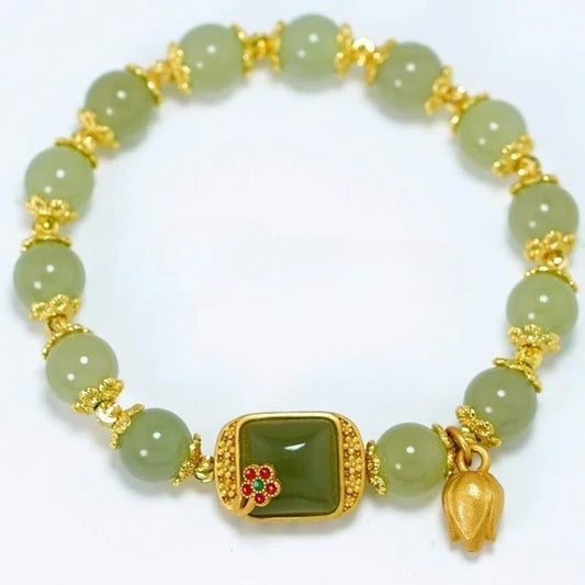 Elegant Retro Chinese Style Hetian Jade Bracelet for Young Women