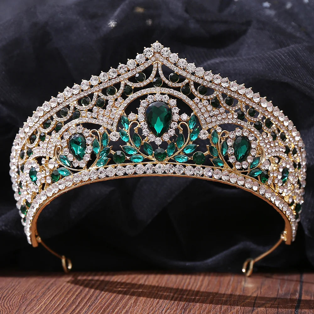 Baroque Luxe Green Crystal Bridal Tiara - Top-Rated Flower Headpiece for Weddings Style K Gold Green