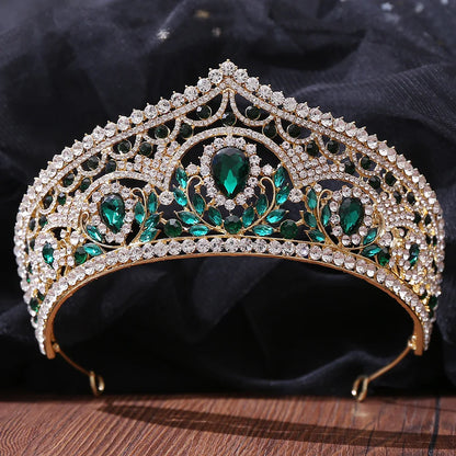 Baroque Luxe Green Crystal Bridal Tiara - Top-Rated Flower Headpiece for Weddings Style K Gold Green