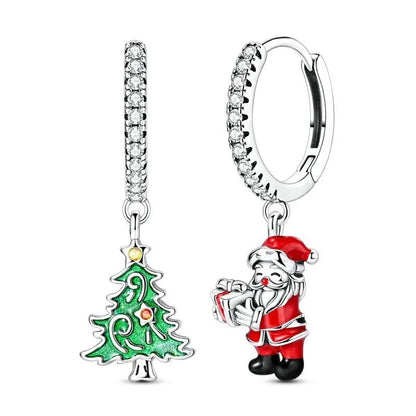 Original 925 Sterling Silver Christmas Charms Santa Claus Reindeer Earrings Beads for Necklace and Bracelet DIY Fine Jewelry Gifts