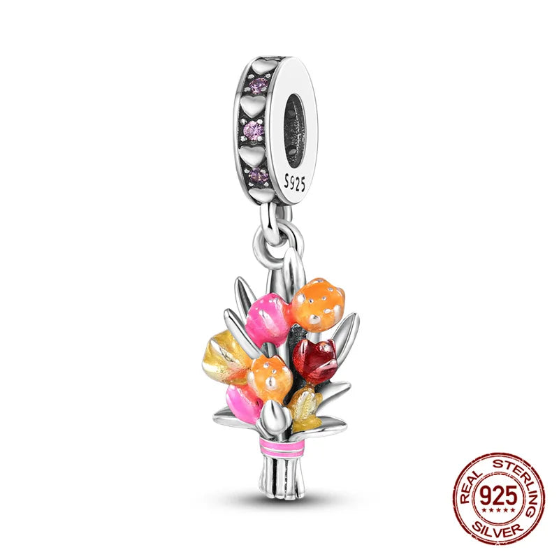Elegant Sterling Silver Purple Flower Beads for DIY Jewelry and Charm Bracelets