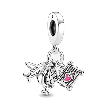 925 Silver Travel Globe Airplane Charm For Bracelet
