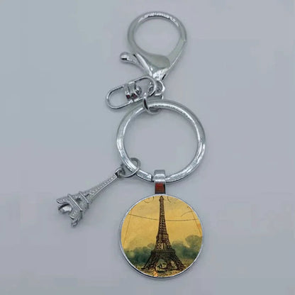 Paris Eiffel Tower Glass Pendant Keychain for Women with Artistic Design