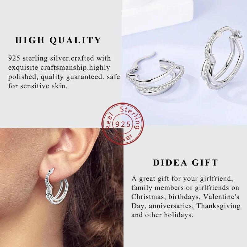 925 Sterling Silver Zirconia Hoop Earrings for Women Engagement Birthday Gift