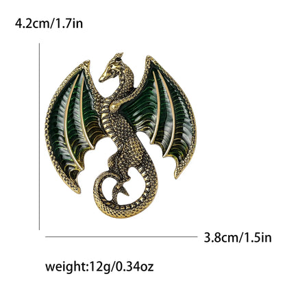 Enamel Dragon Pins for Women Rhinestone Brooch Jewelry Green4402
