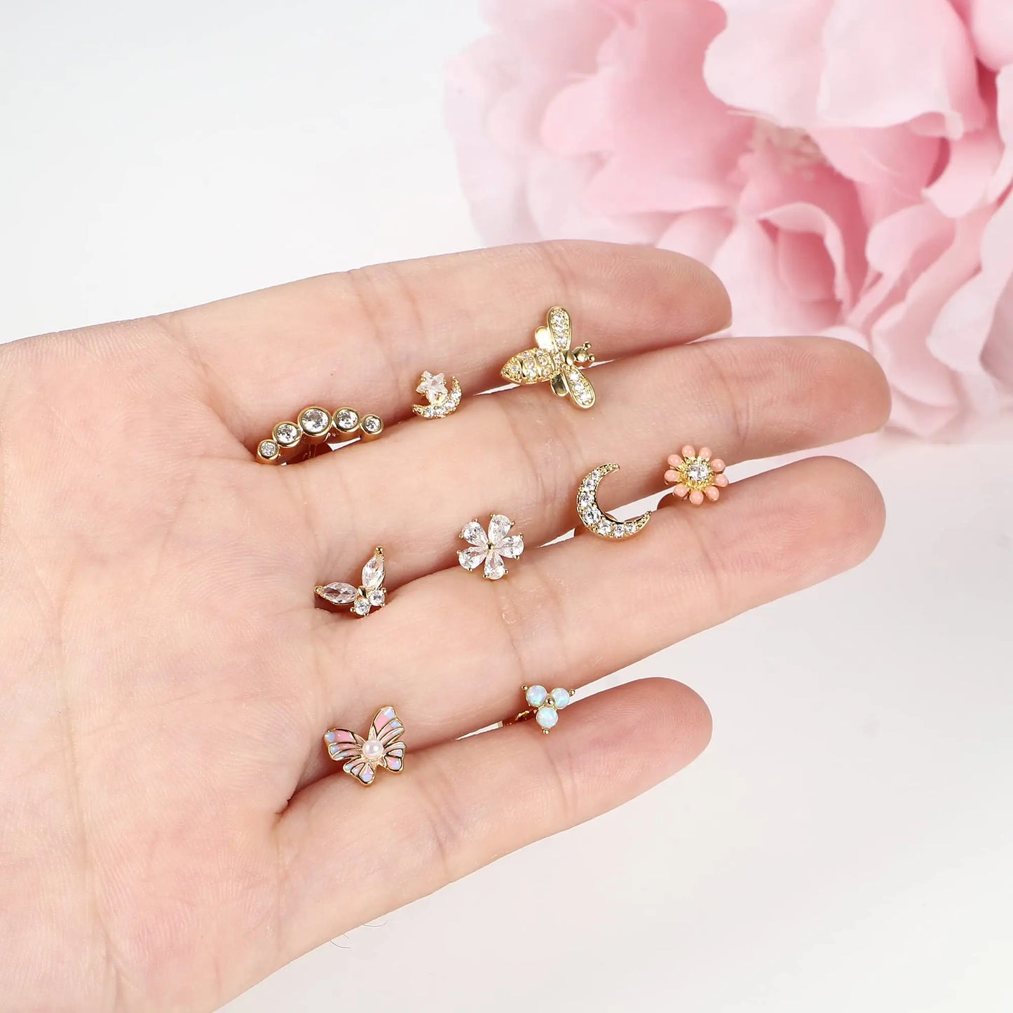Drperfect Surgical Steel Butterfly Flower Cartilage Stud Earrings for Women with Screw-Back Design