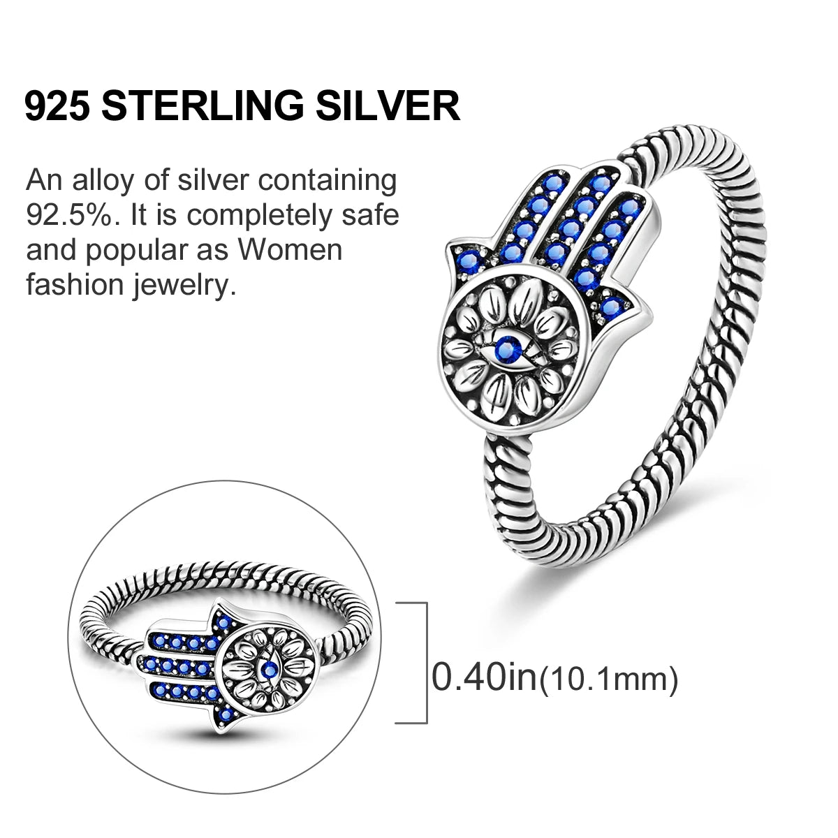 Blue Zircon Evil Eye Palm Star Moon Ring in 925 Sterling Silver for Women Elegant Wedding Jewelry Gifts LKTR152