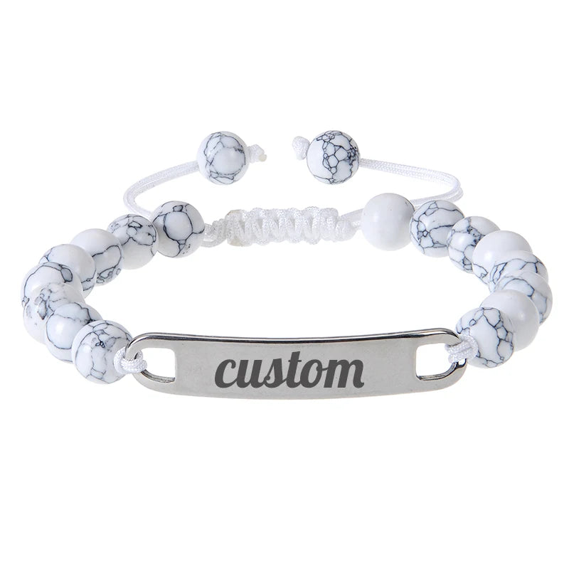 Personalized Custom Name ID Bracelet Handmade Natural Stone Braided Unisex Gift