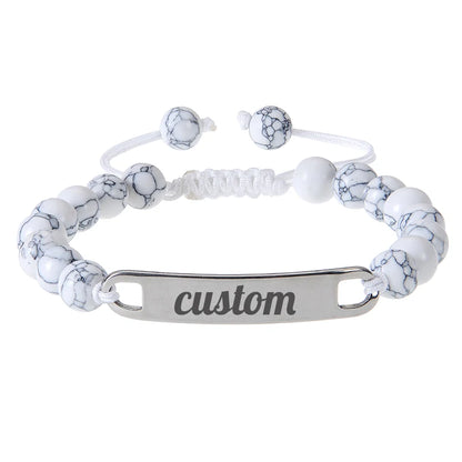 Personalized Custom Name ID Bracelet Handmade Natural Stone Braided Unisex Gift