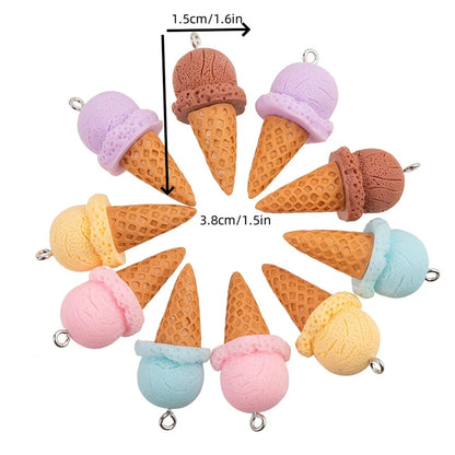 Charming 3D Ice Cream Resin Charms Set for DIY Jewelry Accessories