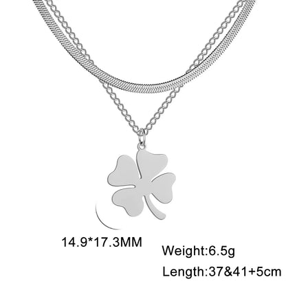 Cazador 2025 Lucky Clover Pendant Necklace Gold Color Double Layer Stainless Steel Jewelry for Women and Girls