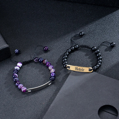 Personalized Custom Name ID Bracelet Handmade Natural Stone Braided Unisex Gift