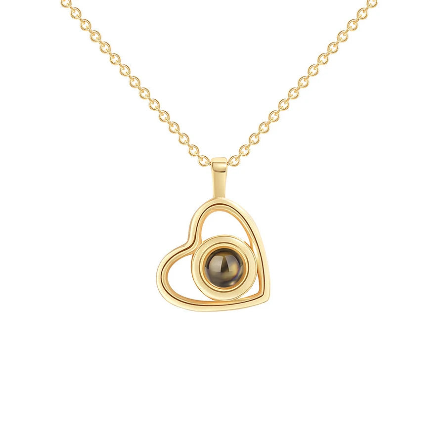 Custom Photo Projection Necklace Copper Pendant with Titanium Steel Chain for Women Golden-10 45cm