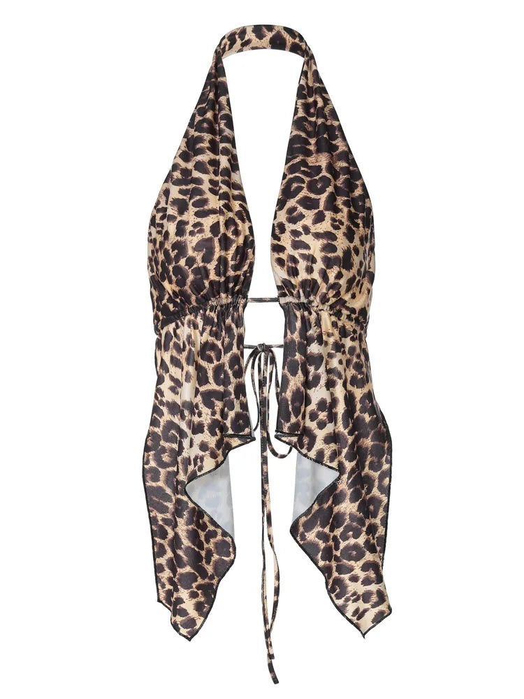 Leopard Print Halter Top For Women Dozw Sexy Y2K Clubwear