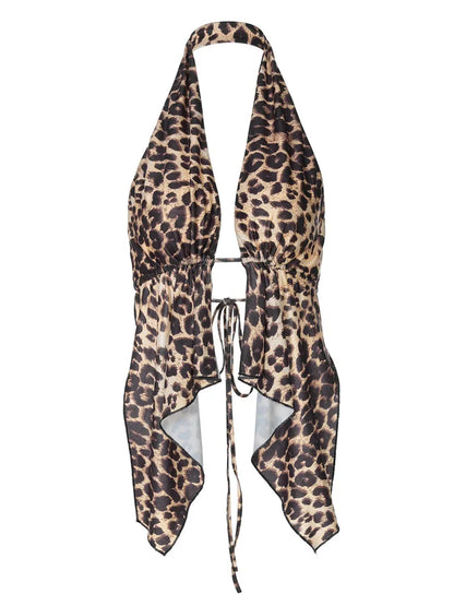 Leopard Print Halter Top For Women Dozw Sexy Y2K Clubwear