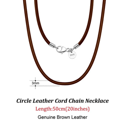 Rinntin 2mm Brown Leather Cord Necklace with 925 Sterling Silver Clasp Trendy Jewelry for Men and Women 2mm-Black-40cm