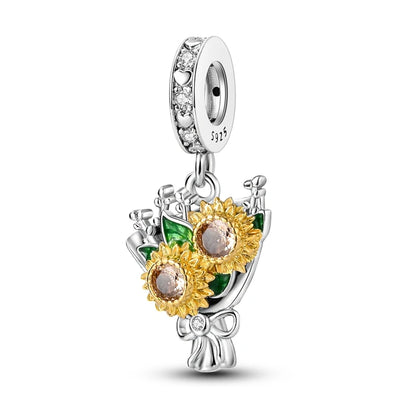 925 Silver Flower Charms Sunflower Tulip Pendants for Bracelet Jewelry Making KTC847