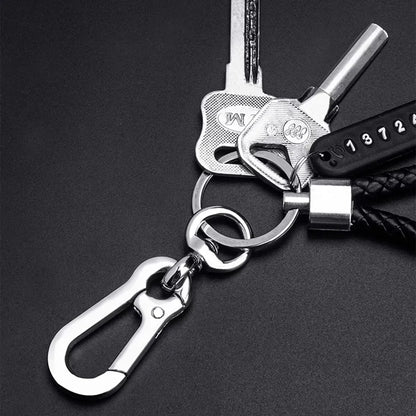 Trendy Keychain Pendant DIY Mobile Phone Number Plate with Woven Leather Rope Anti Lost Car Key Accessory for Men