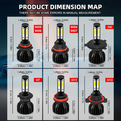 Ultra-Bright 28000LM 4-Sided COB LED Car Headlight Bulbs 6500K Universal Fit