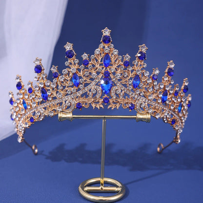 Luxury Bridal Crown - Baroque Queen Tiaras for Weddings & Parties gold blue