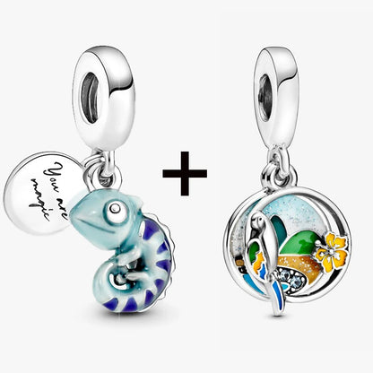 Chameleon and Turtle Pendant Beads for Charm Bracelets Jewelry Gift BD37