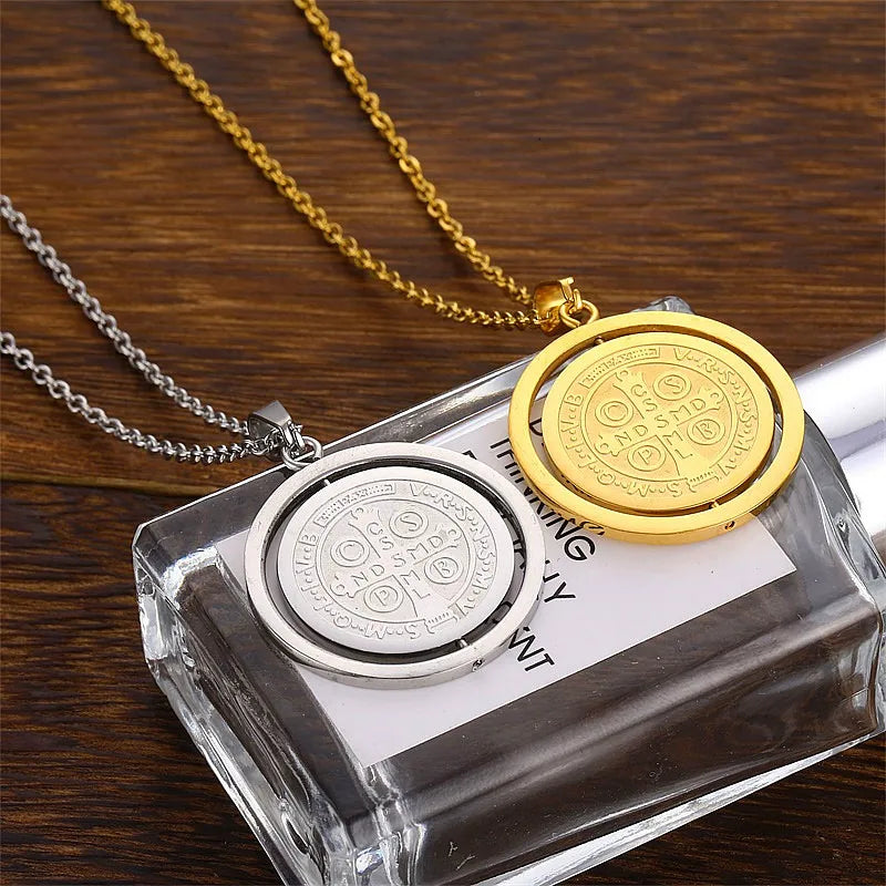 Stainless Steel St Benedict Medal Necklace for Women and Men
