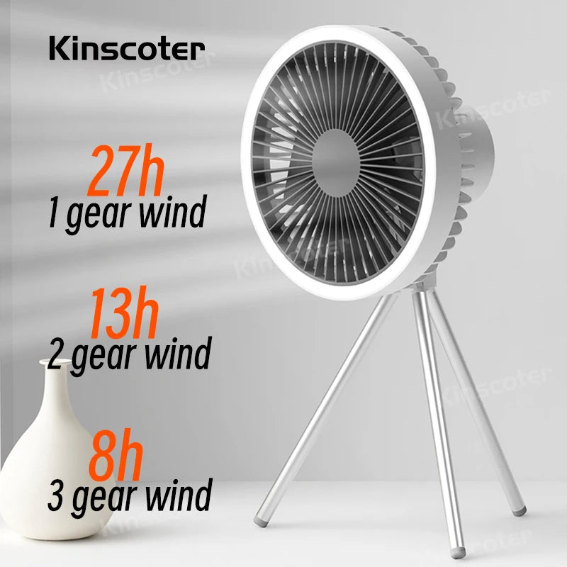 Rechargeable Portable Camping Fan with 10000mAh Power Bank and LED Light