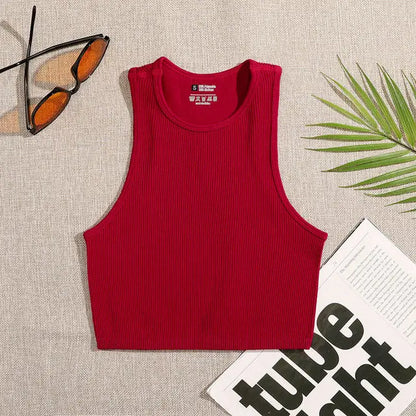 Women’s Seamless Rib-Knit Crop Top Elastic Sleeveless Casual Streetwear Tank