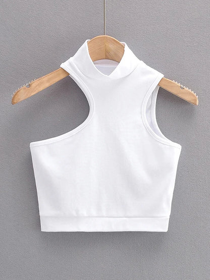 High Neck Asymmetric Cutout Crop Tank Top Active For Women