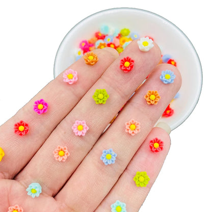 Kawaii Cute 6mm Mixed Flower Resin Cabochons for DIY Nail Art and Scrapbooking