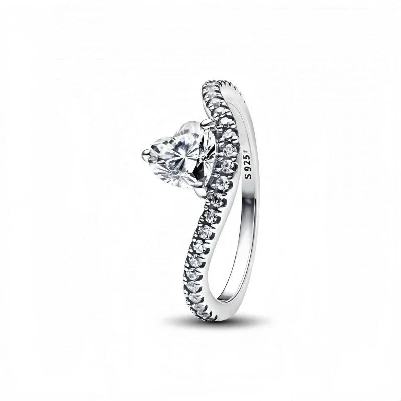 Original 925 Sterling Silver Heart Crown Bow Moon Shell Colorful Crystal Ring for Women Fine Jewelry Gift XR185