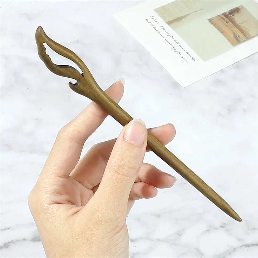 Elegant Green Sandalwood Chinese Vintage Hairpins Set for Women