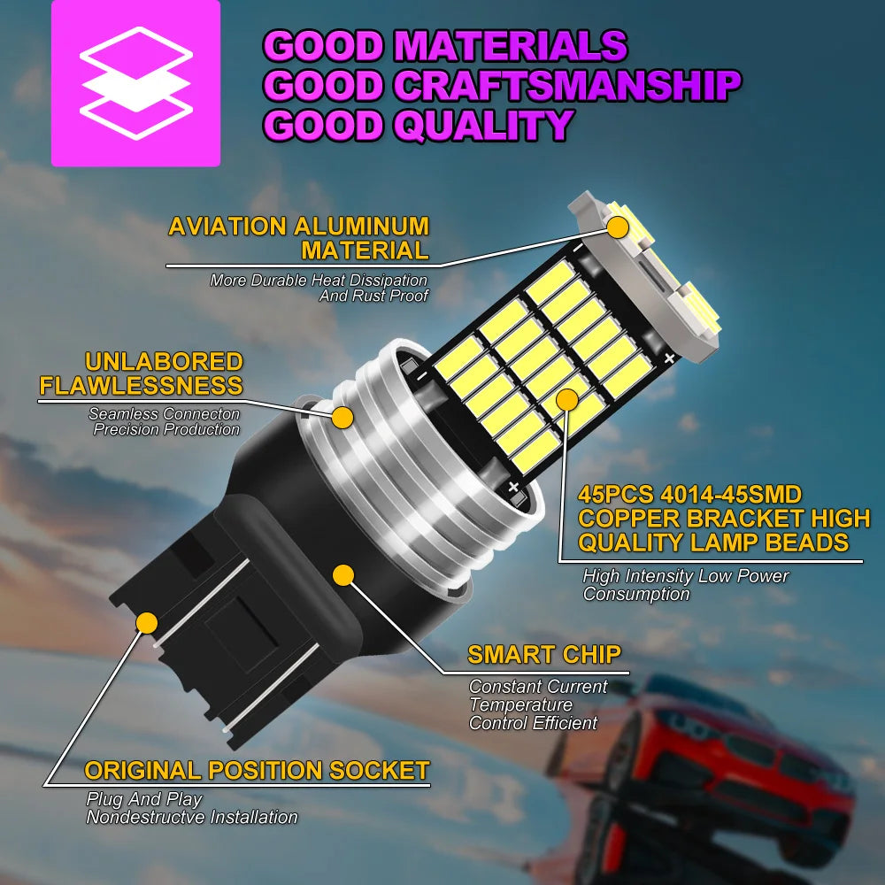 Roadsun 2 PCS 7443 LED Bulbs CANBUS 6W 12V 6500K Super Bright White Car Tail Brake Turn Signal Lights