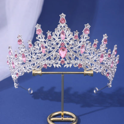 Luxury Bridal Crown - Baroque Queen Tiaras for Weddings & Parties silver Pink