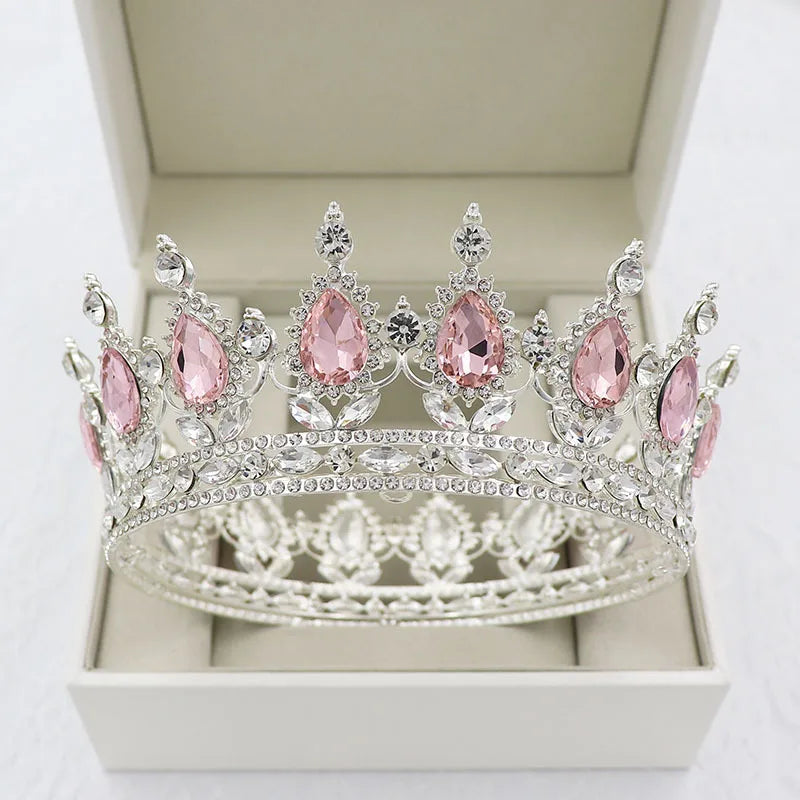 Elegant Royal Pink Crystal Bridal Tiara Crown for Weddings and Pageants