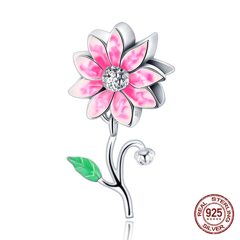 Elegant Sterling Silver Purple Flower Beads for DIY Jewelry and Charm Bracelets