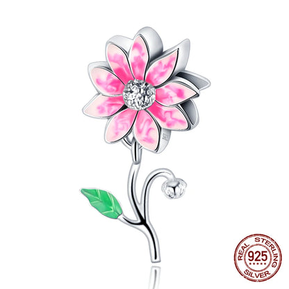 Elegant Sterling Silver Purple Flower Beads for DIY Jewelry and Charm Bracelets