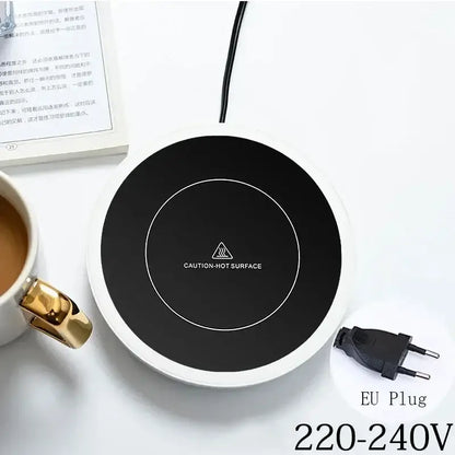 New Coffee Mug Warmer for Milk Tea Teapot Electric Heating Cup Plate 80 Degree Celsius for Home Office Use Round-EU Plug