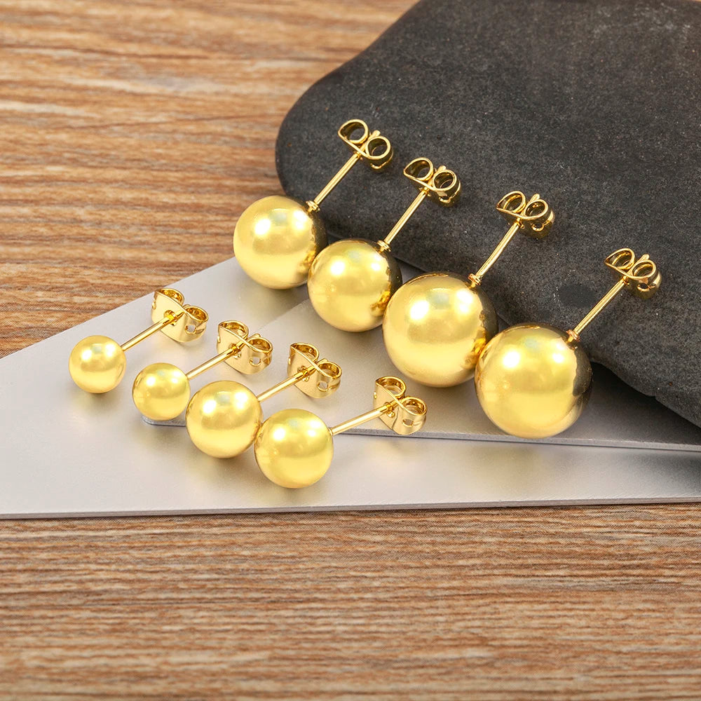 Nidin Simple Fashion Gold Ball Shape Stud Earrings Available in 6MM 8MM 10MM 12MM Perfect for Women and Girls