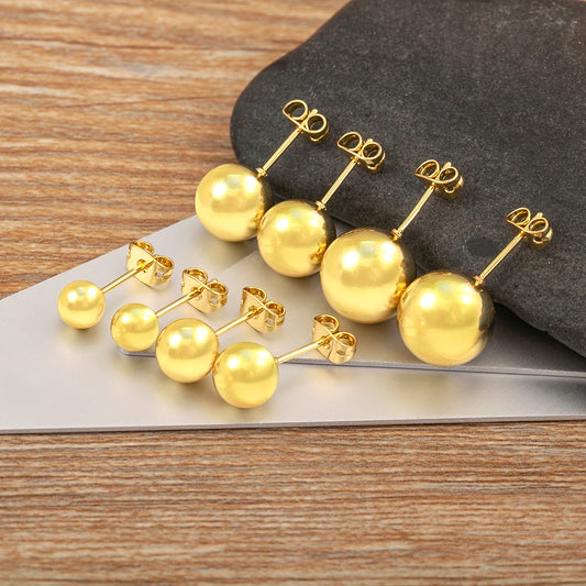 Nidin Simple Fashion Gold Ball Shape Stud Earrings Available in 6MM 8MM 10MM 12MM Perfect for Women and Girls