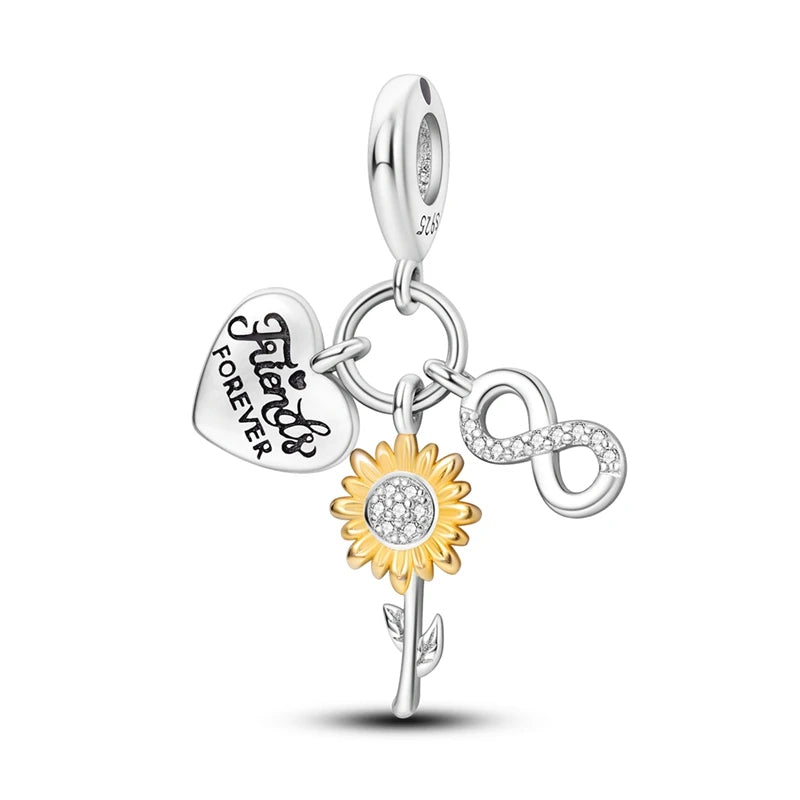 925 Silver Flower Charms Sunflower Tulip Pendants for Bracelet Jewelry Making KTC764