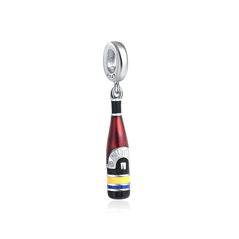 925 Sterling Silver Beer Bottle Popcorn Charm Bead Pendant