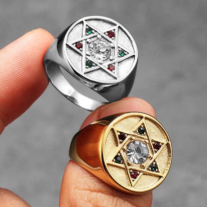 Solomon Star of David Stainless Steel Punk Rings for Men and Women Fashion Accessories