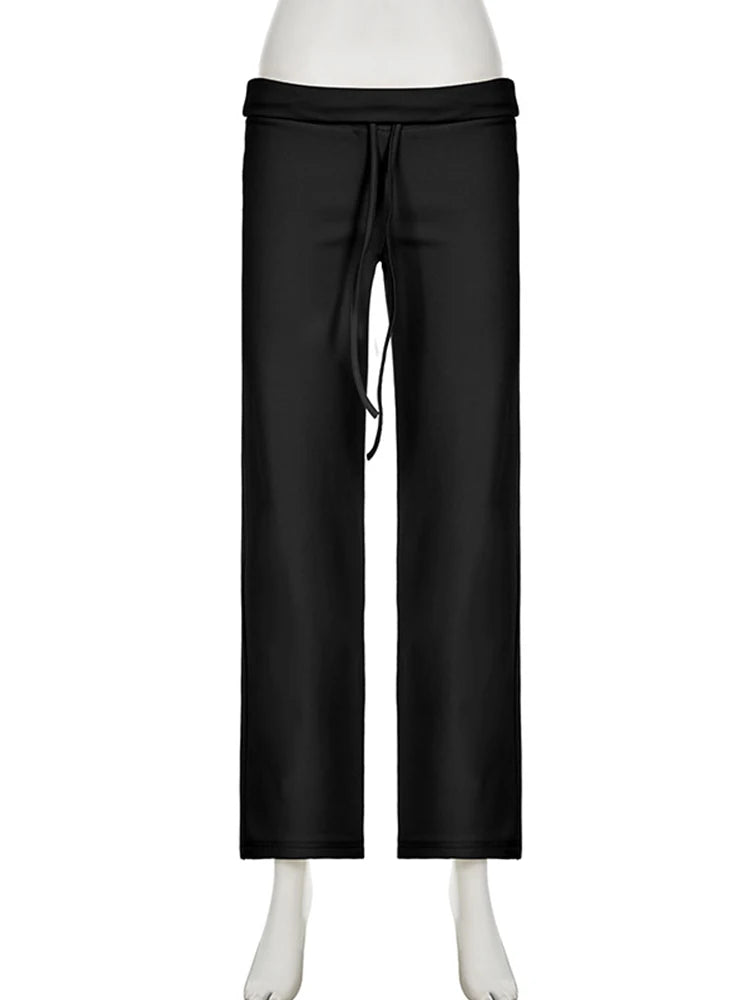 Casual Solid Y2K Chic Floor Length Drawstring Trousers