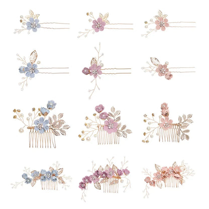 Elegant Bridal Pearl Hair Accessories Set – Floral Tiara, Barrette, and Combs for Wedding Elegance